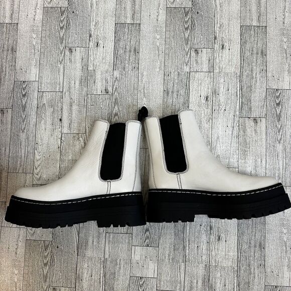 MARC FISHER 6M Patrick White Leather Chelsea Ankle Booties Boots Punk Chunky - Picture 5 of 8